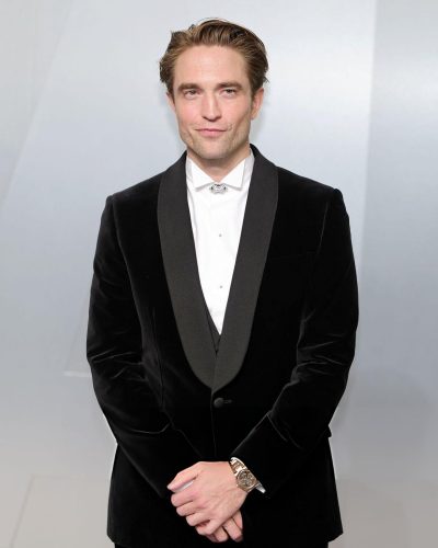 Robert Pattinson in black tuxedo with contrasting white shirt