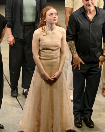 Sadie Sink in a minimalist nude gown with ethereal design