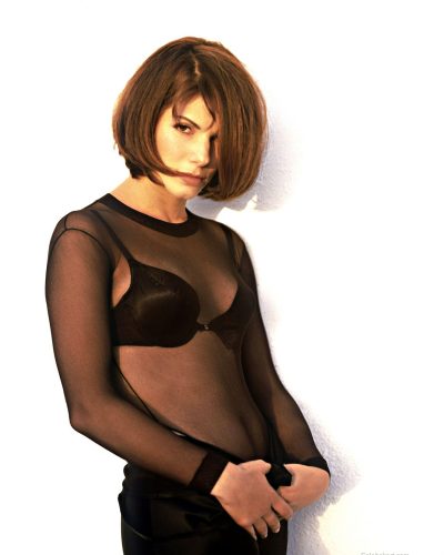 Sandra Bullock high-waisted black bottoms