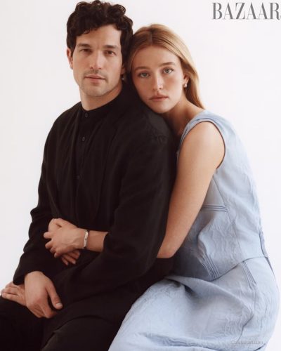 Sarah Pidgeon flowing blue dress accentuating her features