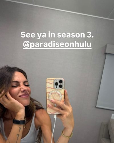 Sarah Shahi in chic gray tank top and stylish bottoms