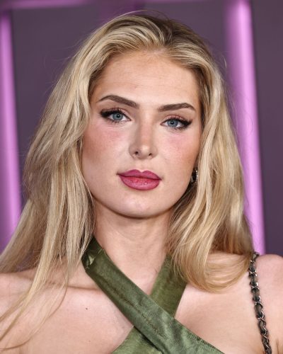 Saxon Sharbino bright lip color enhancing her features