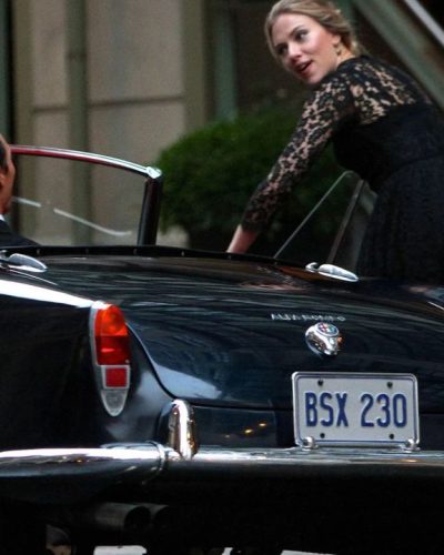 Scarlett Johansson modern black lace dress perfect for a campaign