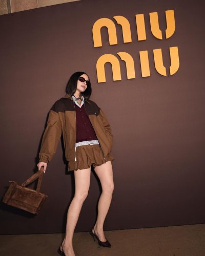 Sofia Carson showcases brown jacket