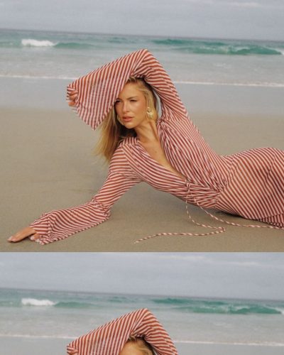 Sophia Luders chic red and white striped dress with sleeves