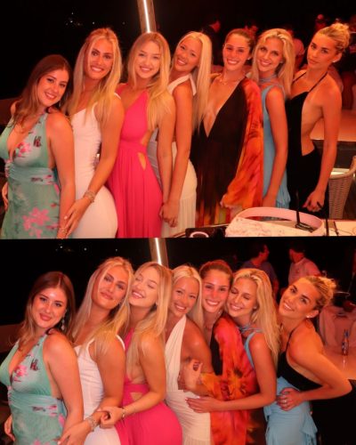 Sydney in relaxed beach vibe with teal bikini and cover-up.