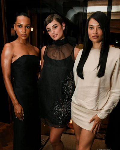 Taylor Hill black dress paired with sleek black heels