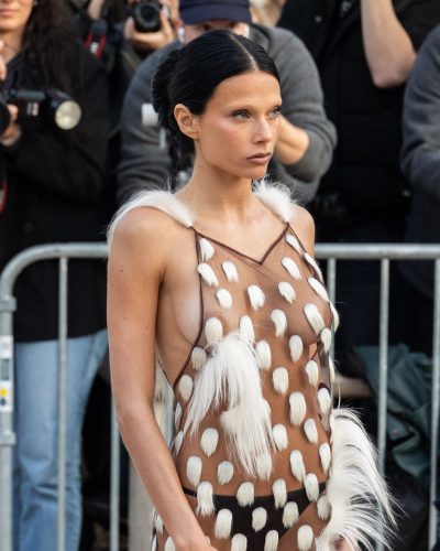 Valentina Zenere playful sheer dress with flowing silhouette.