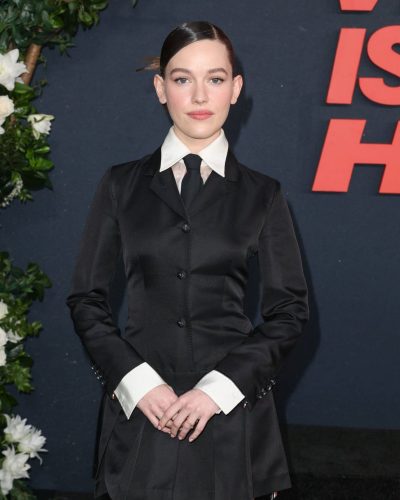 Victoria Pedretti wearing black blazer at premiere 2023