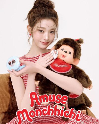 Wonyoung in a modern red checkered dress