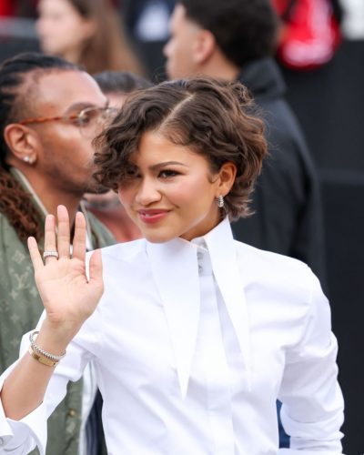 Zendaya Coleman styled in black belt cinching her waist.