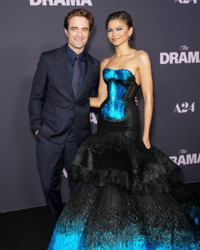 Zendaya in a blue bodice dress fading into black