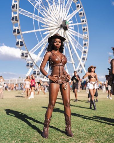 Olandria Dazzles In Brown Leather At Coachella 2026