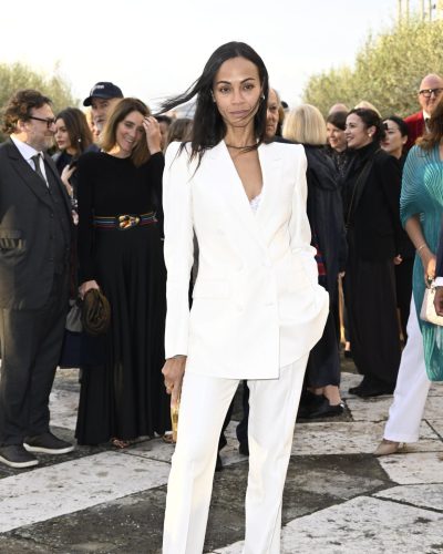 Zoe Saldana Stuns In Tailored White Suit At Venice Gala 2026