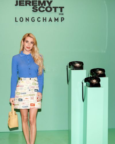 Emma Roberts Dazzles In Blue At Longchamp Jeremy Scott Exhibit In NYC 2026
