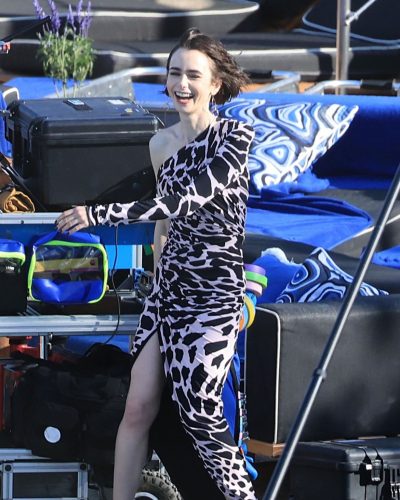 Lily Collins Dazzles In A Bold Dress While Filming Emily In Paris In Mykonos 2026