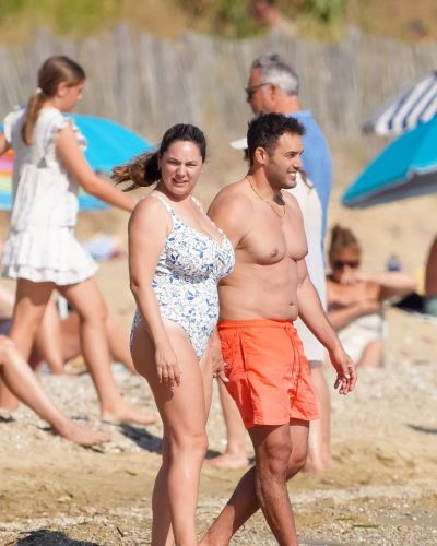Kelly Brook and Jeremy Parisi at a Beach in Saint-Tropez, May 2026